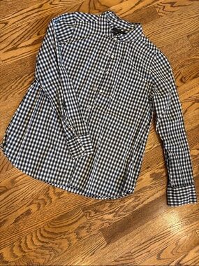 J. Crew Black and White Gingham Button-Down Blouse